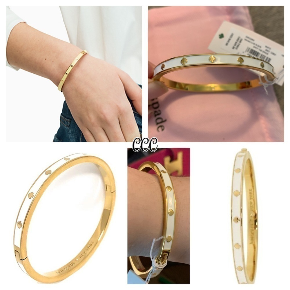 Kate Spade White and Gold Hinged Bracelet NWT